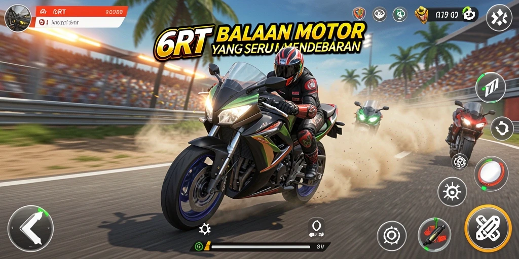Tampilan gameplay 6RT yang mendebarkan saat balapan motor.