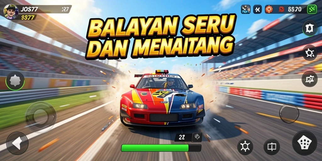 Tangkapan layar utama JOS77 menunjukkan momen intens balapan.