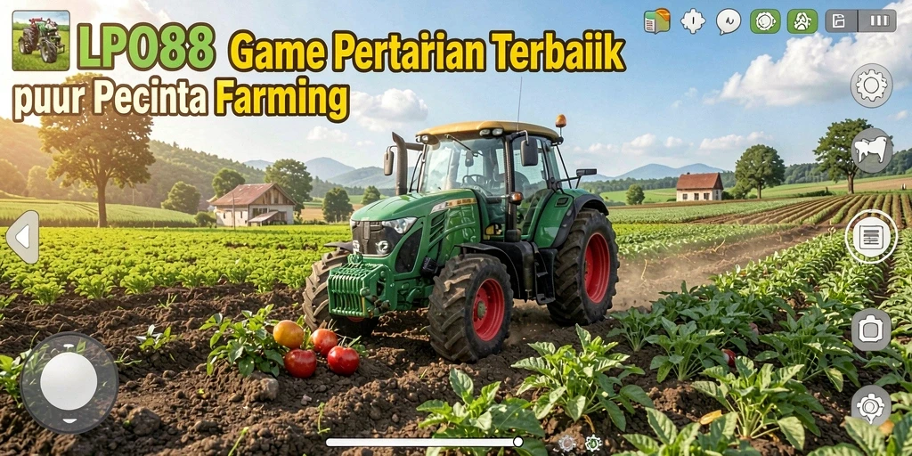 Tangkapan layar gameplay LPO88 dengan ladang subur dan hewan ternak.