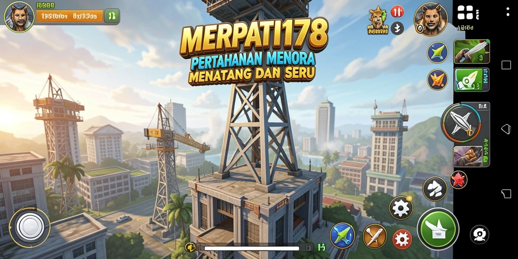 Tampilan gameplay yang mendebarkan dari MERPATI178 dengan menara beraksi.