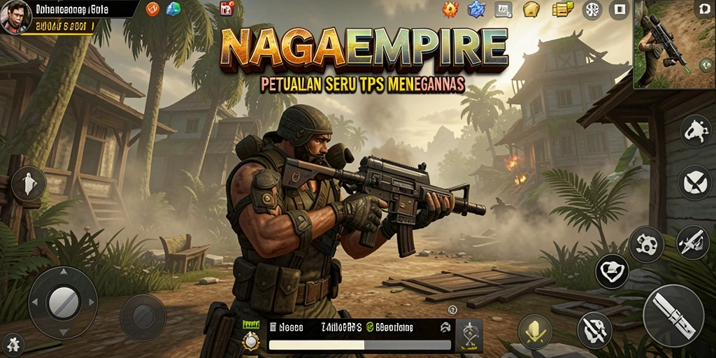 Tangkapan layar utama <strong>NAGAEMPIRE</strong> menampilkan aksi pertempuran yang mendebarkan dalam TPS.
