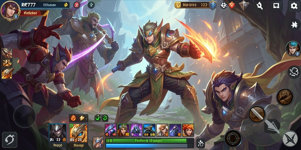 Tampilan menegangkan dari gameplay intens <strong>RR777</strong> di arena MOBA.