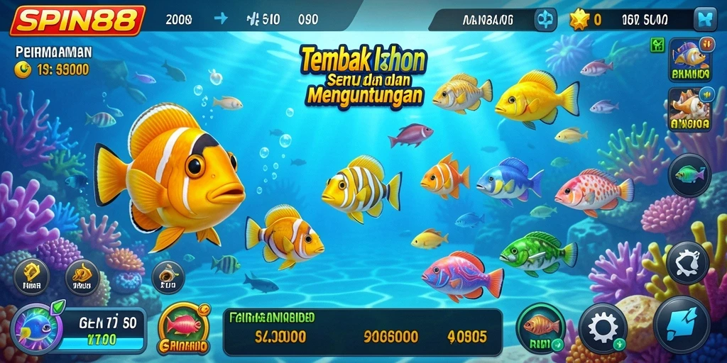 Tampilan gameplay SPIN88 yang seru dengan berbagai ikan untuk ditembak.