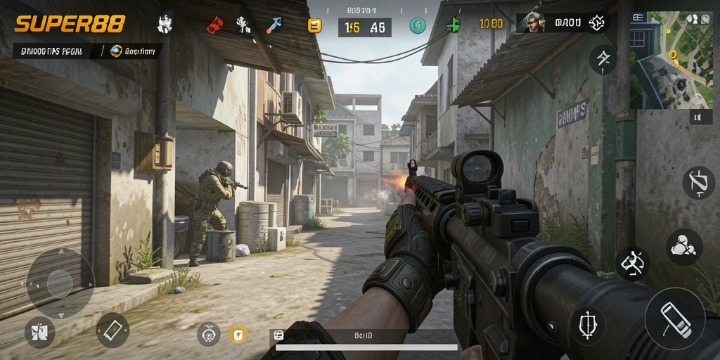 Tampilan aksi mendebarkan dalam gameplay SUPER88.
