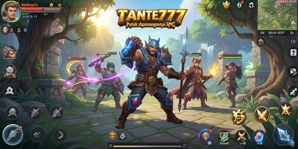Screenshot permainan RPG TANTE777 yang menampilkan pertarungan epik.